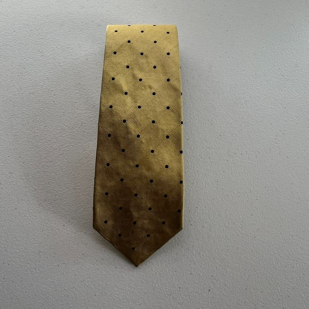 Brooks Brothers Necktie Men's Pure Silk Yellow Blue Polka Dot Classic 60” x 3.5”